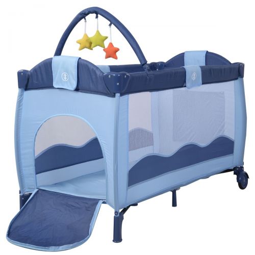  Pukk New Blue Baby Crib Playpen Playard Pack Travel Infant Bassinet Bed Foldable