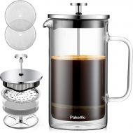 Pukomc French press coffee maker(34oz/1000ml),304stainless steel,High borosilicate glass,Four layer filtration system,no grounds,one color