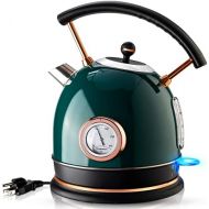Pukomc 1.8L Electric Water Kettle with Thermometer, Hot Water Boiler & Tea Heater with Curved Handle, Visible Water Level Line, Led Light, Auto Shut-Off&Boil-Dry Protection,Green