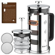 [아마존베스트]Pukomc French Press Coffee Maker 34 oz,Tea Maker with 4 Level Filtration System Heat Resistant Removable Borosilicate Glass 304 Grade Stainless Steel Stylish Durable