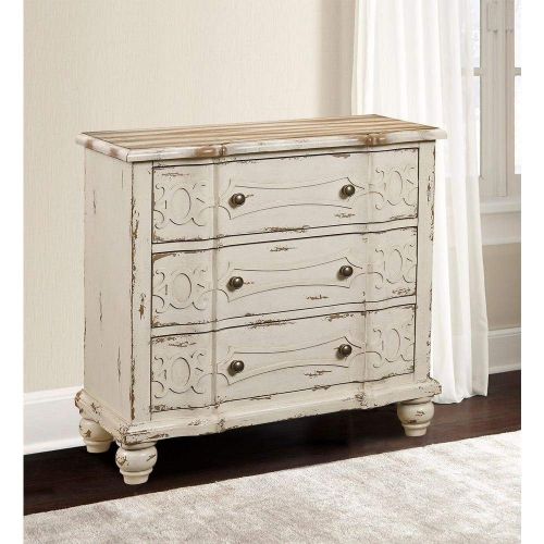  Pulaski DS-2540-850 Ornate Overlay 3 Drawer Accent Storage Chest in weathered cream