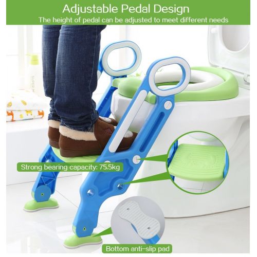  Pull Potty Toddler Toilet Training Seat with Sturdy Non-Slip Ladder Step, Potty Toilet Trainer Seat with Step Stool Ladder