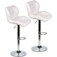 [아마존 핫딜] [아마존핫딜]PULUOMIS Set of 2 Bar Stools Leather Modern Hydraulic Swivel Dinning Chair Barstools, White