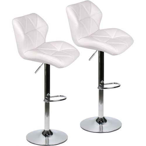  [아마존 핫딜] [아마존핫딜]PULUOMIS Set of 2 Bar Stools Leather Modern Hydraulic Swivel Dinning Chair Barstools, White