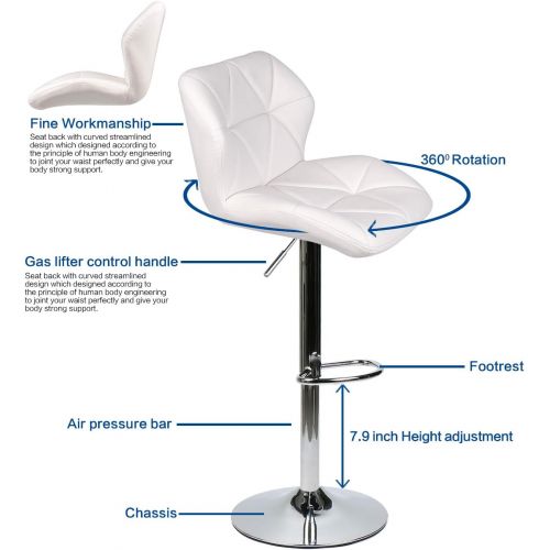  [아마존 핫딜] [아마존핫딜]PULUOMIS Set of 2 Bar Stools Leather Modern Hydraulic Swivel Dinning Chair Barstools, White