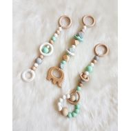 Pumpur Baby Gym Toys, Mint Grey White, Baby Teethers, Chewable Beads, Teething Toy, Safe and Natural