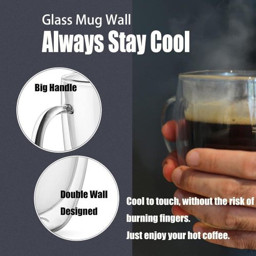  [아마존베스트]PunPun Clear Glass Mugs, Insulated Double Wall Glasses Set of 2, 350ml. Crystal Clear Cups, Insulated Espresso Cups Hand Made Coffee Mug.