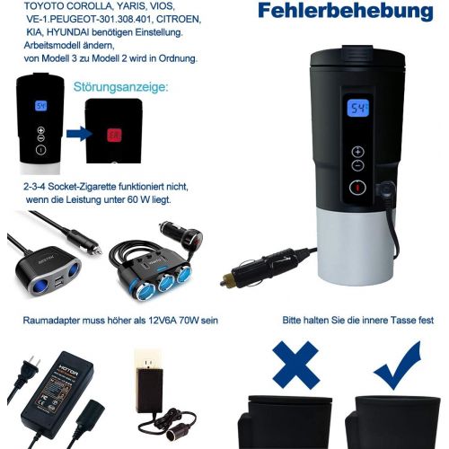  Puncia 12V Wasserkocher Auto Edelstahl Elektrische Smart Kaffeetasse fuer Auto mit Temp Steuerung und Display(Schwarz) (schwarz)