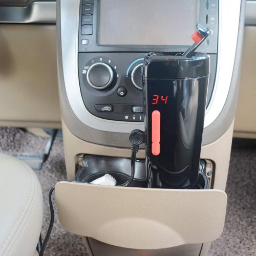  Puncia 12V Wasserkocher Auto Edelstahl Elektrische Smart Kaffeetasse fuer Auto mit Temp Steuerung und Display(Schwarz) MEHRWEG