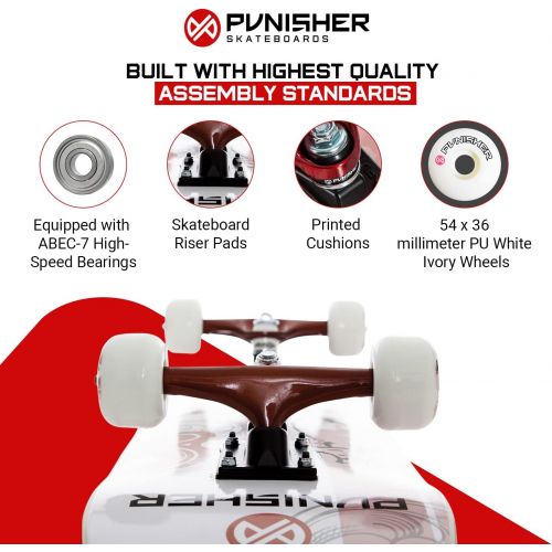  Punisher Skateboards Punisher Girls Skateboard Complete with 31.5 x 7.75 Double Kick Concave Deck Canadian Maple ABEC-7 Bearings