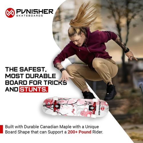  Punisher Skateboards Punisher Girls Skateboard Complete with 31.5 x 7.75 Double Kick Concave Deck Canadian Maple ABEC-7 Bearings