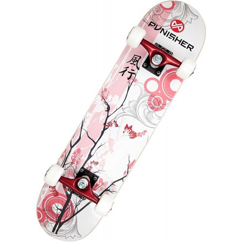  Punisher Skateboards Punisher Girls Skateboard Complete with 31.5 x 7.75 Double Kick Concave Deck Canadian Maple ABEC-7 Bearings