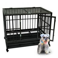 Puppykitty puppykitty 42 Heavy Duty Dog Cage Crate Kennel Metal Pet Playpen Portable with Tray Black