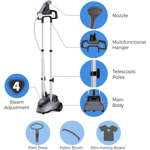  [아마존베스트]PurSteam World's Best Steamers PurSteam Full Size Garment Fabric Steamer Professional Heavy Duty Industry Leading 2.5 Liter (85 fl.oz.) Water Tank Producing Over 60min of Continuous Steam with 4 Level Steam Adju