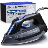 PurSteam Worlds Best Steamers Professional Grade 1700W Steam Iron for Clothes with Rapid Even Heat Scratch Resistant Stainless Steel Sole Plate, True Position Axial Aligned Steam Holes, Self-Cleaning Function