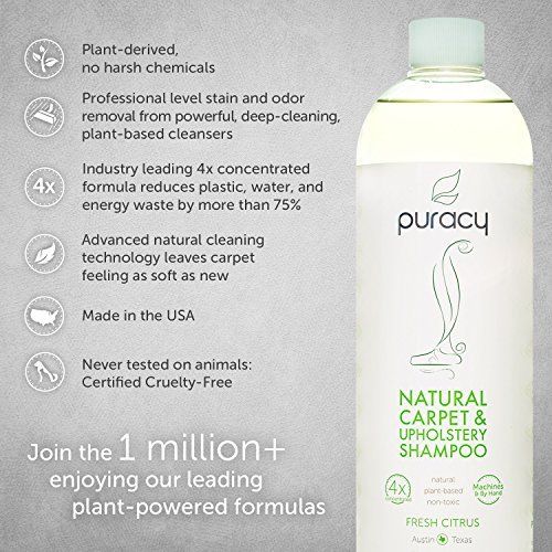  Puracy Natural Carpet Cleaner Detergent, 4X Professional Pet Stain Remover & Deodorizer, 25 Ounce