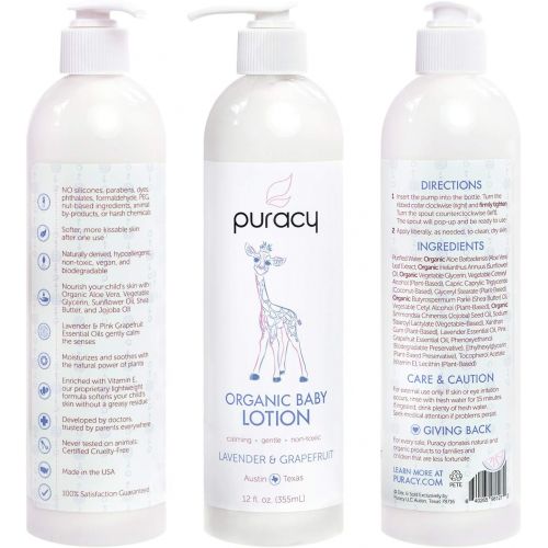  [아마존베스트]Puracy Organic Baby Lotion (12-Ounce Bottle)