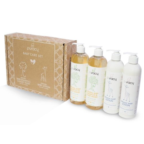  Puracy Organic Baby Care Gift Set, Nontoxic Moisturizing Lotion, Natural Baby Shampoo (4-Pack)