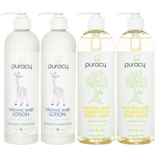  Puracy Organic Baby Care Gift Set, Nontoxic Moisturizing Lotion, Natural Baby Shampoo (4-Pack)