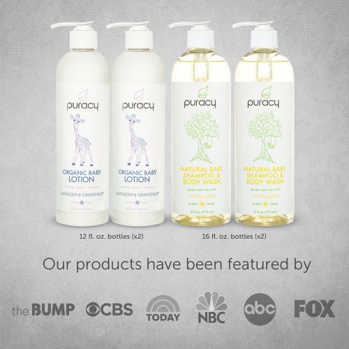  Puracy Organic Baby Care Gift Set, Nontoxic Moisturizing Lotion, Natural Baby Shampoo (4-Pack)