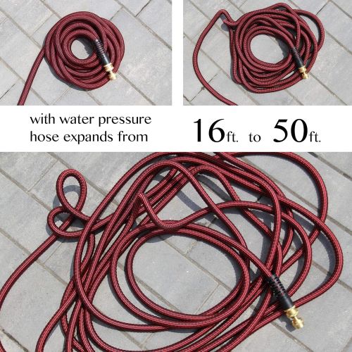  [아마존핫딜][아마존 핫딜] Pure Expandable Garden Hose 50 FT with Spray Nozzle Best Expanding Retractable Water Pipe for Garden Lawn Zero Kink Red Line