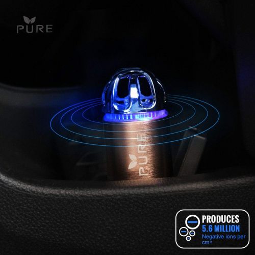  Pure Car Air Purifier 3in1 Premium Stainless Steel Air Filter Ionizer w/Dual USB Quick Charge 3.0 USB-Eliminate Allergens Odor Smell, Smoke, Pets, Pollen Mold Bacteria w/Anti-Microbial