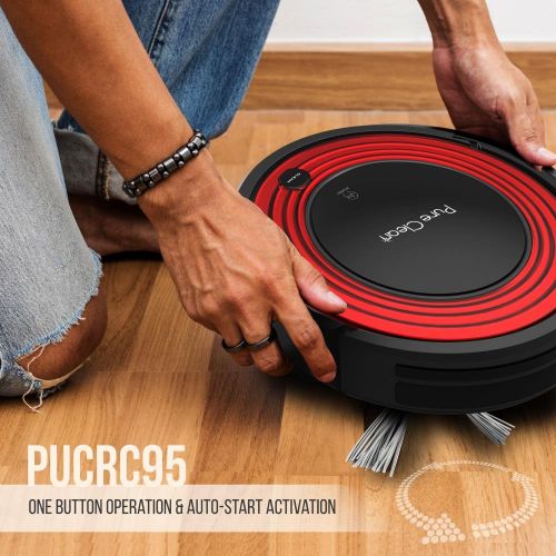  Pure Clean Automatic Robot Vacuum - Programmable Cleaner Robotic Auto Home for Clean Carpet Hardwood Floor w/ Self Activation and Charge Dock - HEPA Pet Hair & Allergies Friendly -