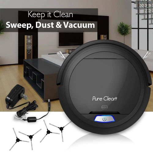  Pure Clean PURE CLEAN PUCRC26B.5 Automatic Robot Auto Vacuum - Home Cleaning - Cleaner Bot Self Detects Stairs - HEPA Filter Pet Hair Allergies Friendly, Black