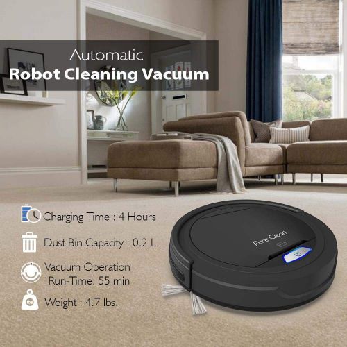  Pure Clean PURE CLEAN PUCRC26B.5 Automatic Robot Auto Vacuum - Home Cleaning - Cleaner Bot Self Detects Stairs - HEPA Filter Pet Hair Allergies Friendly, Black