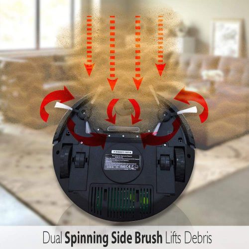  Pure Clean PURE CLEAN PUCRC26B.5 Automatic Robot Auto Vacuum - Home Cleaning - Cleaner Bot Self Detects Stairs - HEPA Filter Pet Hair Allergies Friendly, Black