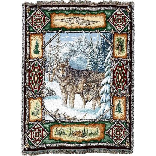  Pure Country Weavers Wolf Lodge Blanket - Wildlife Cabin Gift Tapestry Throw Woven from Cotton - Made in The USA (72x54)