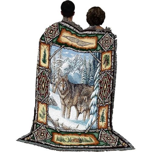  Pure Country Weavers Wolf Lodge Blanket - Wildlife Cabin Gift Tapestry Throw Woven from Cotton - Made in The USA (72x54)