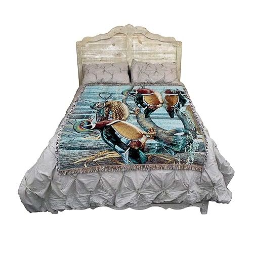  Pure Country Weavers Backwater Woodies Blanket by Cynthie Fisher - Ducks Lake Lodge Cabin Gift Tapestry Throw Woven from Cotton - Made in The USA (72x54)