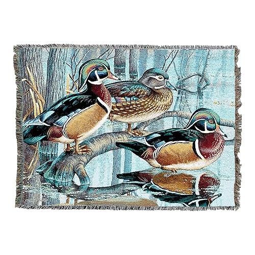  Pure Country Weavers Backwater Woodies Blanket by Cynthie Fisher - Ducks Lake Lodge Cabin Gift Tapestry Throw Woven from Cotton - Made in The USA (72x54)