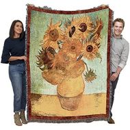 Pure Country Weavers - Van Gogh Sunflowers Woven Tapestry Throw Blanket with Fringe Cotton USA Size 72 x 54