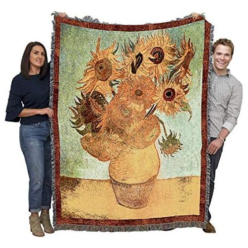  Pure Country Weavers - Van Gogh Sunflowers Woven Tapestry Throw Blanket with Fringe Cotton USA Size 72 x 54