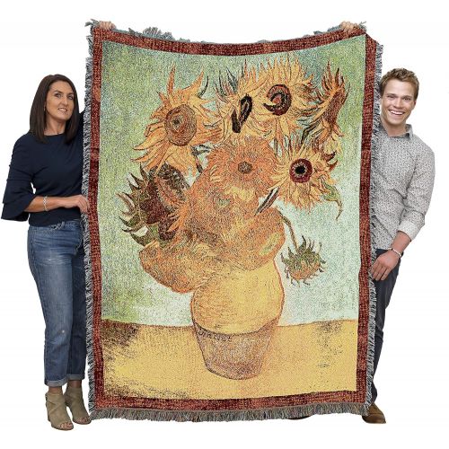  Pure Country Weavers - Van Gogh Sunflowers Woven Tapestry Throw Blanket with Fringe Cotton USA Size 72 x 54