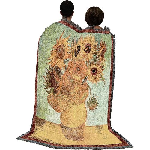  Pure Country Weavers - Van Gogh Sunflowers Woven Tapestry Throw Blanket with Fringe Cotton USA Size 72 x 54