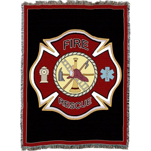  Pure Country Weavers Firefighter Shield Tapestry 72 x 54 100% Cotton Throw Blanket with Fringe