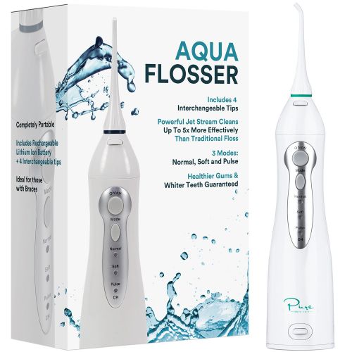 Pure Daily Care Aqua Flosser Professional Cordless Oral Irrigator with 4 Tips and Travel Bag, IPX7 Waterproof with 3 Modes
