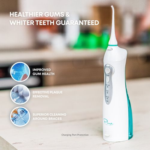  Pure Daily Care Aqua Flosser Professional Cordless Oral Irrigator with 4 Tips and Travel Bag, IPX7 Waterproof with 3 Modes