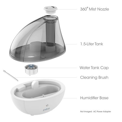  Pure Enrichment MistAire Silver Ultrasonic Cool Mist Humidifier - 1.5-Liter Water Tank, Whisper-Quiet Operation, Auto Safety Shut-Off and Night Light - Lasts Up to 25 Hours