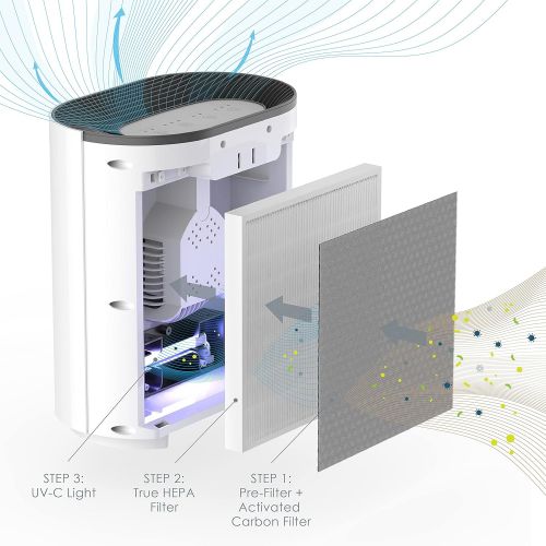  Pure Enrichment PureZone Medium-Large Room Air Purifier, UV-C Light, 3 Stage Filtration, True HEPA Filter Helps Reduce Bacteria, Smoke, Germs, Pollen, Dust, Odors, Allergens, Mol