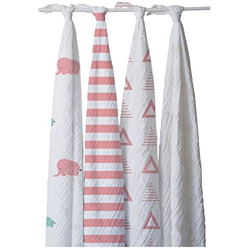  Pure Fiber Ella Swaddle Set, Pink Elephant