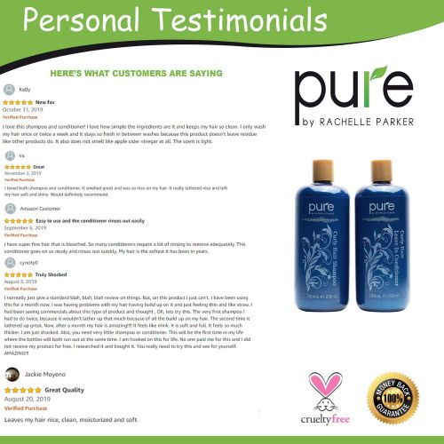  [아마존 핫딜] Pure by Rachelle Parker Curly Hair Shampoo and Conditioner Set for Curly Hair. Increase Hydration & Gloss. Repairs & Strengthens Hair for Smooth, Bouncy Curls. Sulfate & Paraben Free.Curly Hair Leave in C