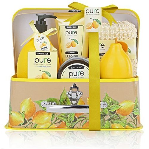  Pure by Rachelle Parker Deluxe Natural Spa Gift Basket with Lemon Essential Oils, Aromatherapy Spa Baskets with...