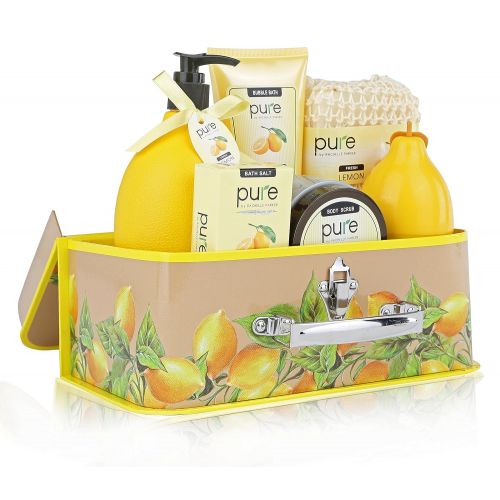  Pure by Rachelle Parker Deluxe Natural Spa Gift Basket with Lemon Essential Oils, Aromatherapy Spa Baskets with...