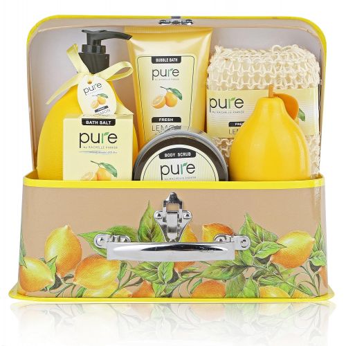  Pure by Rachelle Parker Deluxe Natural Spa Gift Basket with Lemon Essential Oils, Aromatherapy Spa Baskets with...