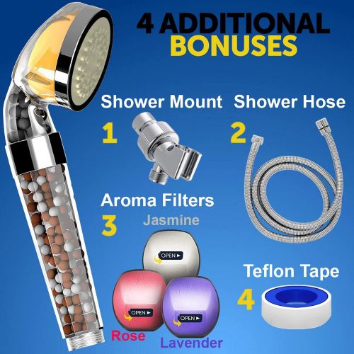  PureAction Vitamin C Filter Shower Head with Hose & Replacement Filters - Filtered Shower Head - Hard Water Softener - Chlorine & Flouride Filter - Universal Shower System - Helps Dry Skin &