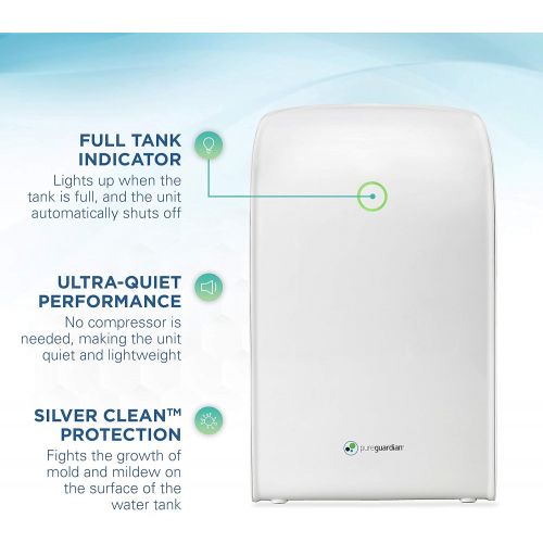  Guardian Technologies Pure Guardian DH201WCA Small Room Dehumidifier for Allergen & Odor Control In Closets, Kitchens, Laundry Rooms, & Bathrooms, Ultra-Quiet & Space-Saving, Pureg